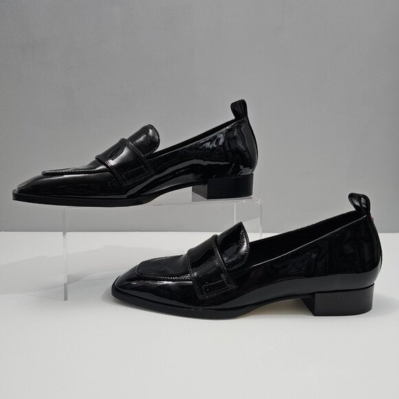 NEW Aeyde Julie Loafer EU 39.5 Black Patent Leather 30mm Heel Slip On Square Toe - Picture 2 of 13